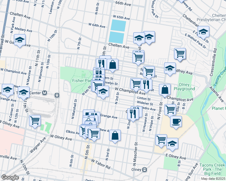map of restaurants, bars, coffee shops, grocery stores, and more near 5957 North 4th Street in Philadelphia