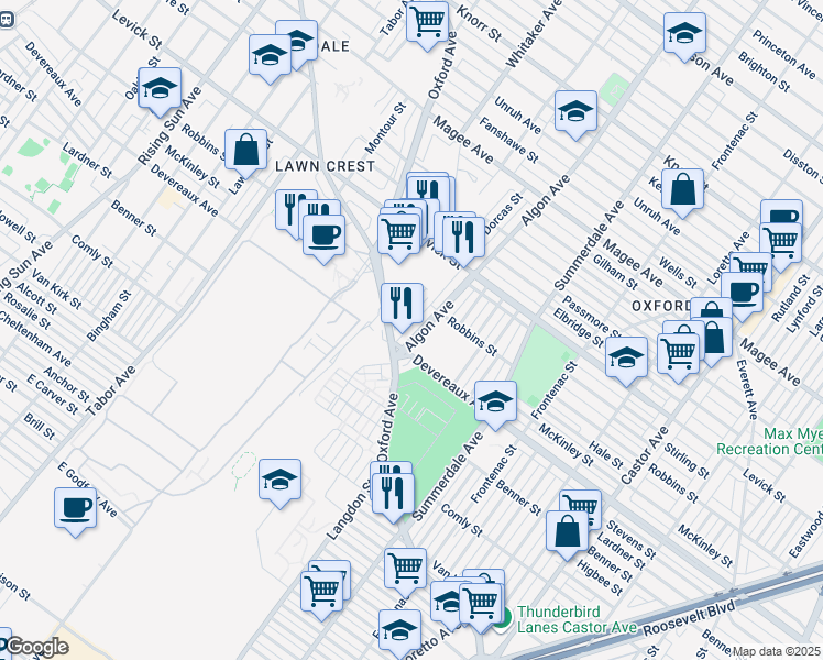 map of restaurants, bars, coffee shops, grocery stores, and more near 6216 Algon Avenue in Philadelphia