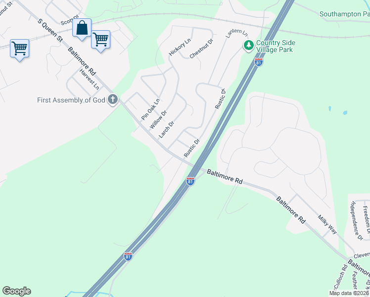 map of restaurants, bars, coffee shops, grocery stores, and more near 187 Rustic Drive in Shippensburg