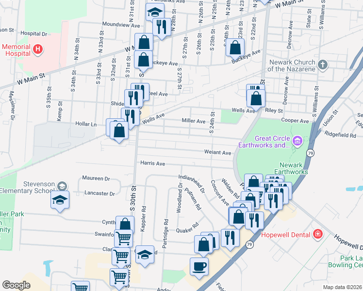 map of restaurants, bars, coffee shops, grocery stores, and more near 961 Idlewilde Avenue in Newark