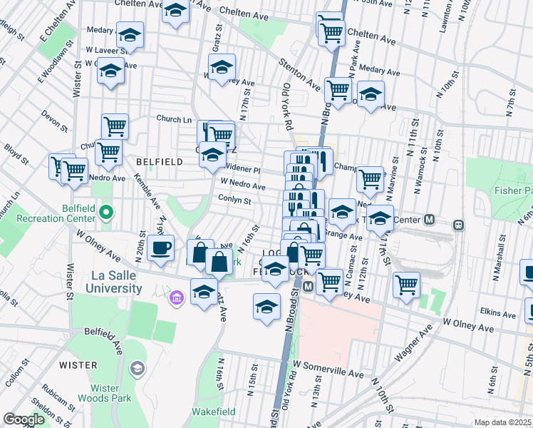 map of restaurants, bars, coffee shops, grocery stores, and more near 5825 North 16th Street in Philadelphia