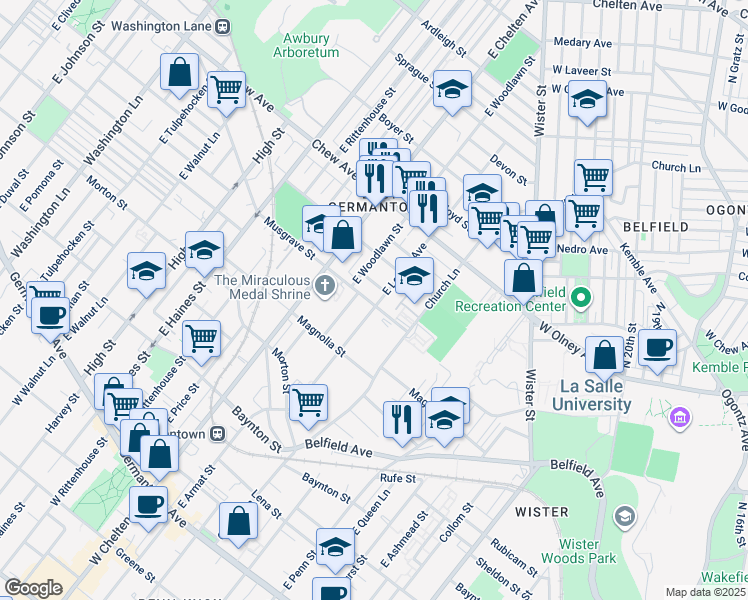 map of restaurants, bars, coffee shops, grocery stores, and more near 603 East Locust Avenue in Philadelphia