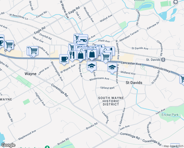 map of restaurants, bars, coffee shops, grocery stores, and more near 150 Louella Avenue in Wayne