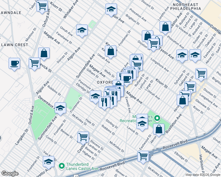 map of restaurants, bars, coffee shops, grocery stores, and more near in Philadelphia