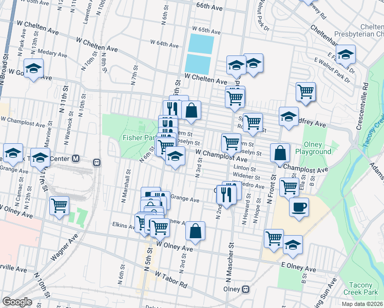 map of restaurants, bars, coffee shops, grocery stores, and more near 403 West Champlost Avenue in Philadelphia