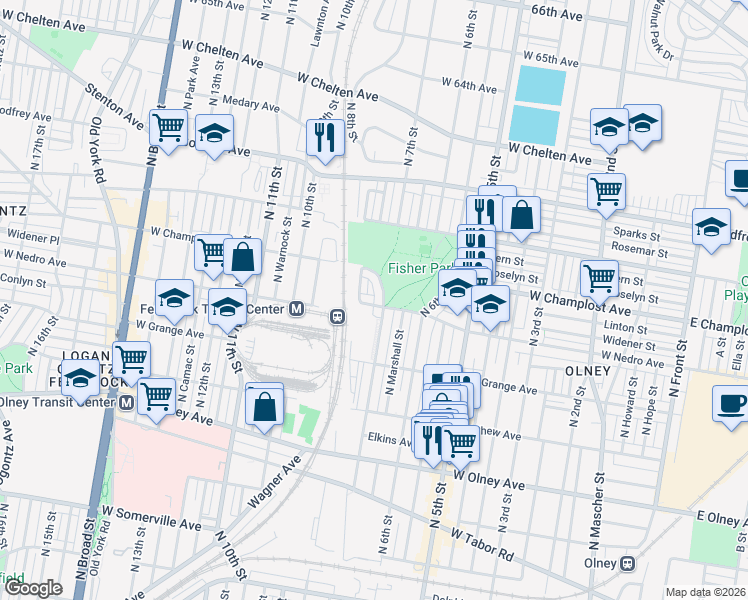 map of restaurants, bars, coffee shops, grocery stores, and more near 5924 North 7th Street in Philadelphia