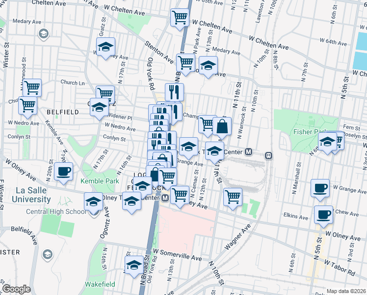 map of restaurants, bars, coffee shops, grocery stores, and more near 1320 West Nedro Avenue in Philadelphia