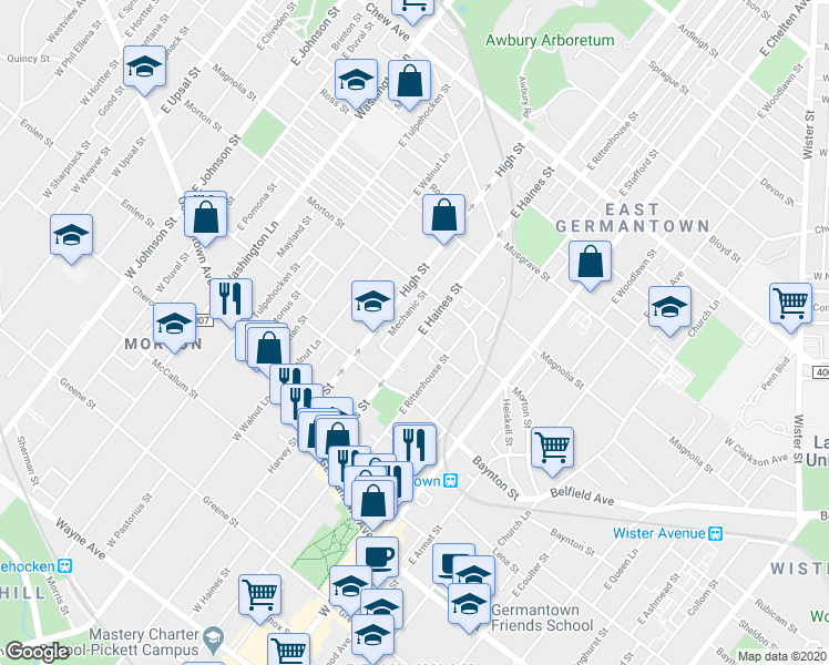map of restaurants, bars, coffee shops, grocery stores, and more near 260 High Street in Philadelphia