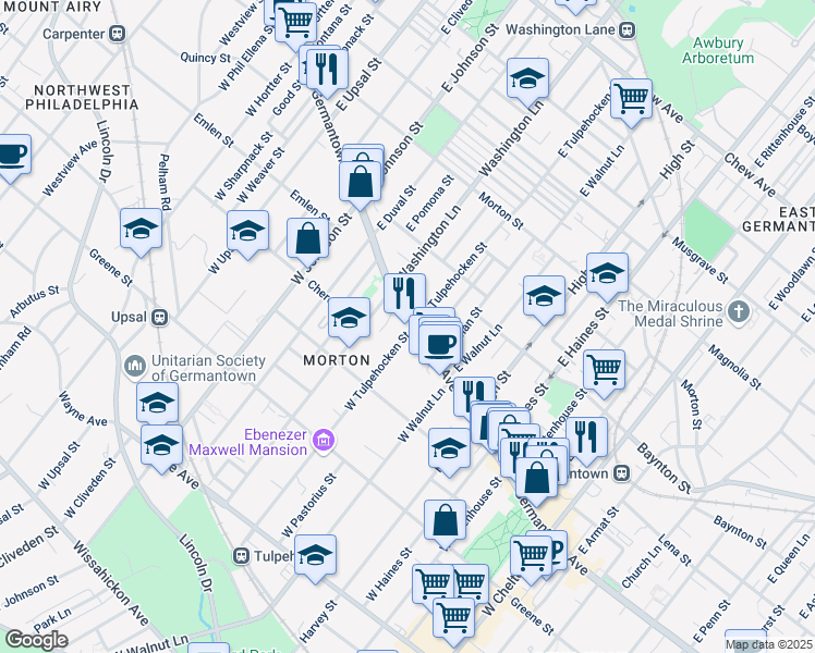 map of restaurants, bars, coffee shops, grocery stores, and more near 6201 Germantown Avenue in Philadelphia
