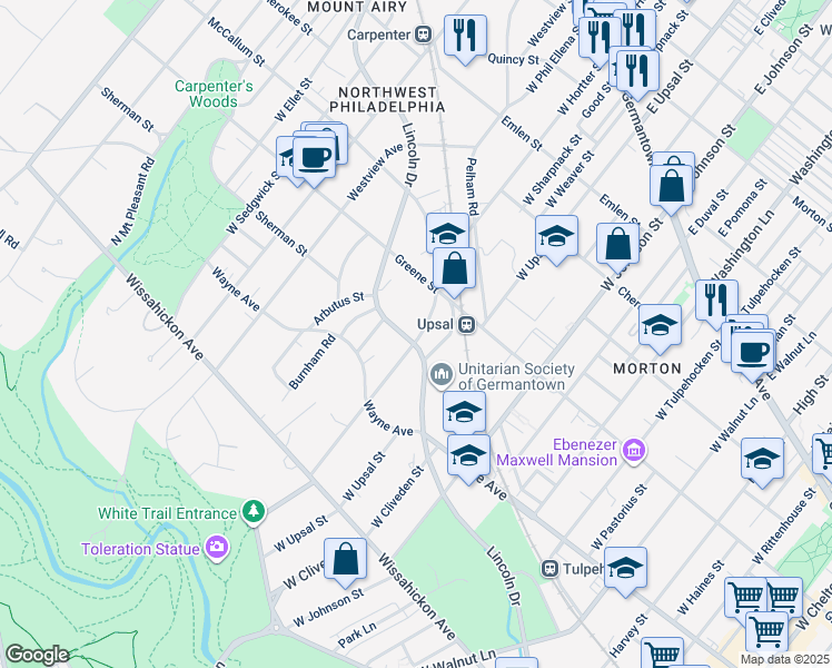 map of restaurants, bars, coffee shops, grocery stores, and more near 429 West Hortter Street in Philadelphia