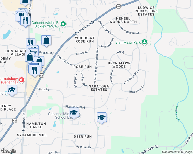 map of restaurants, bars, coffee shops, grocery stores, and more near 759 Gulf Stream Court in Columbus