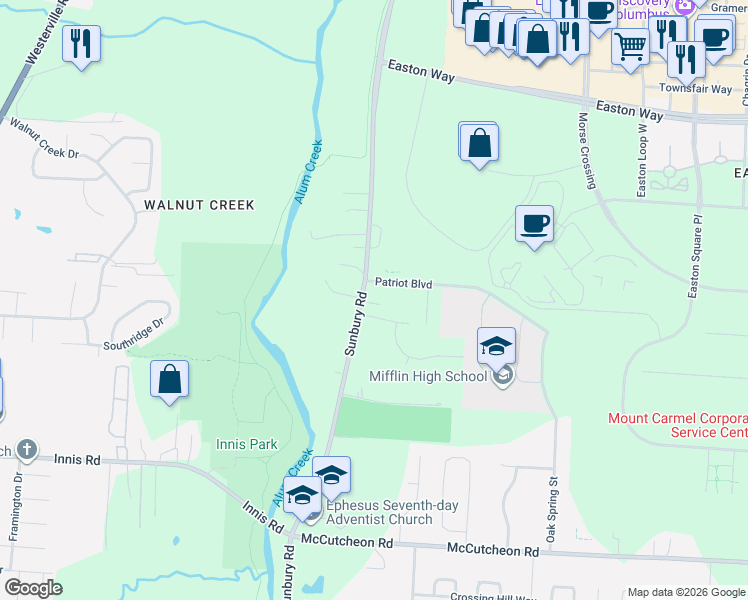 map of restaurants, bars, coffee shops, grocery stores, and more near in Franklin County