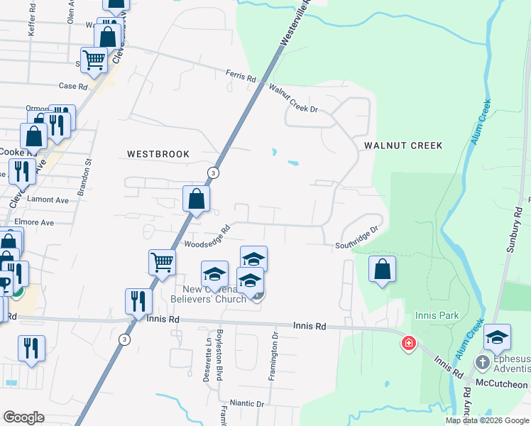 map of restaurants, bars, coffee shops, grocery stores, and more near 2586 Staci Lane in Columbus