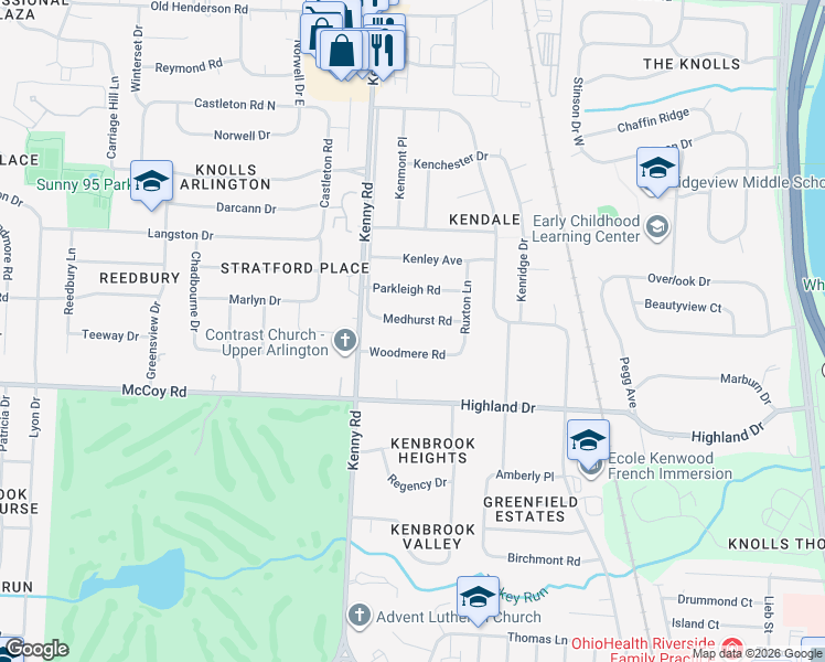 map of restaurants, bars, coffee shops, grocery stores, and more near 1100 Medhurst Road in Columbus