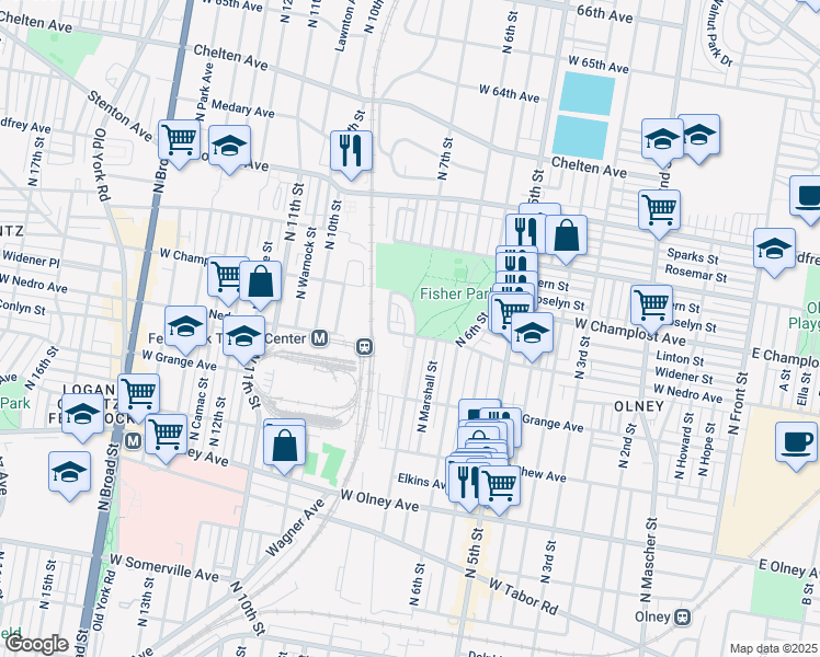map of restaurants, bars, coffee shops, grocery stores, and more near 5904 North 7th Street in Philadelphia