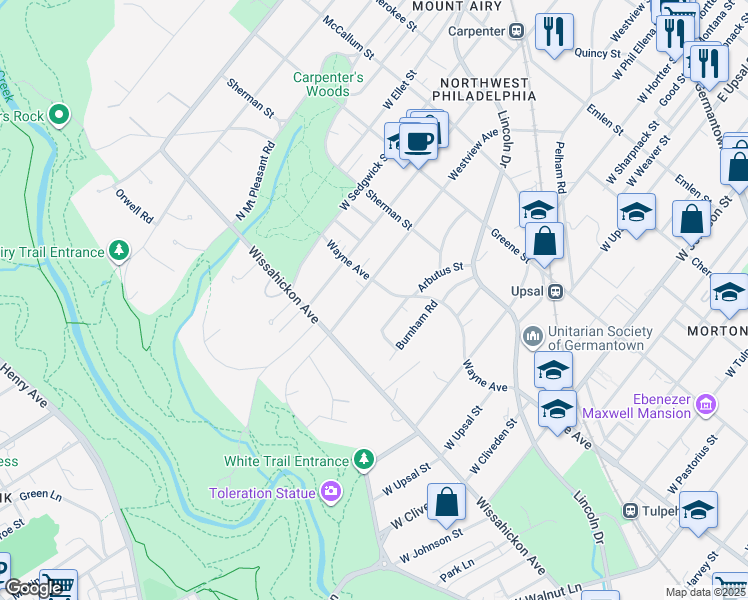 map of restaurants, bars, coffee shops, grocery stores, and more near 802 Westview Street in Philadelphia