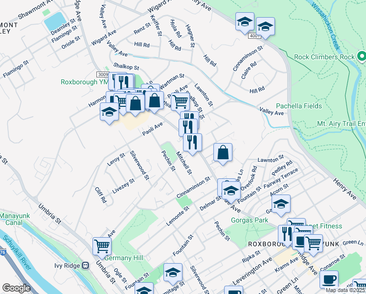 map of restaurants, bars, coffee shops, grocery stores, and more near 456 Parker Avenue in Philadelphia