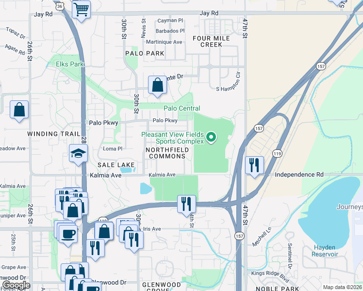 map of restaurants, bars, coffee shops, grocery stores, and more near in Boulder