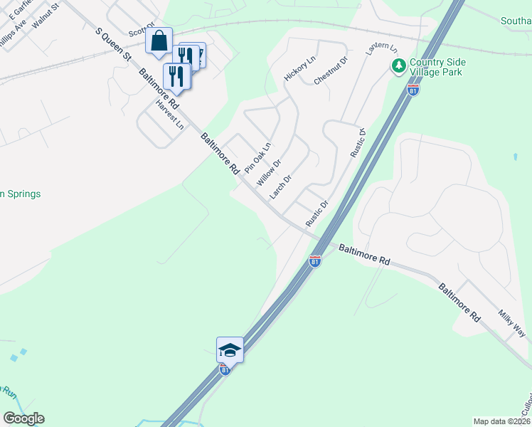 map of restaurants, bars, coffee shops, grocery stores, and more near 706 Baltimore Road in Shippensburg