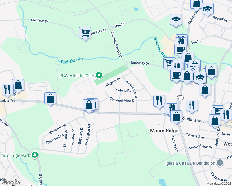 map of restaurants, bars, coffee shops, grocery stores, and more near 2506 Helena Road in Lancaster