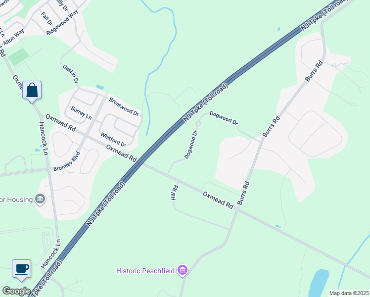 map of restaurants, bars, coffee shops, grocery stores, and more near 16 Dogwood Drive in Burlington