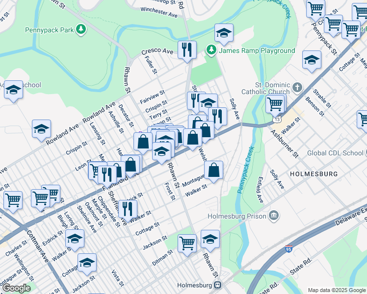 map of restaurants, bars, coffee shops, grocery stores, and more near 8034 Frankford Avenue in Philadelphia