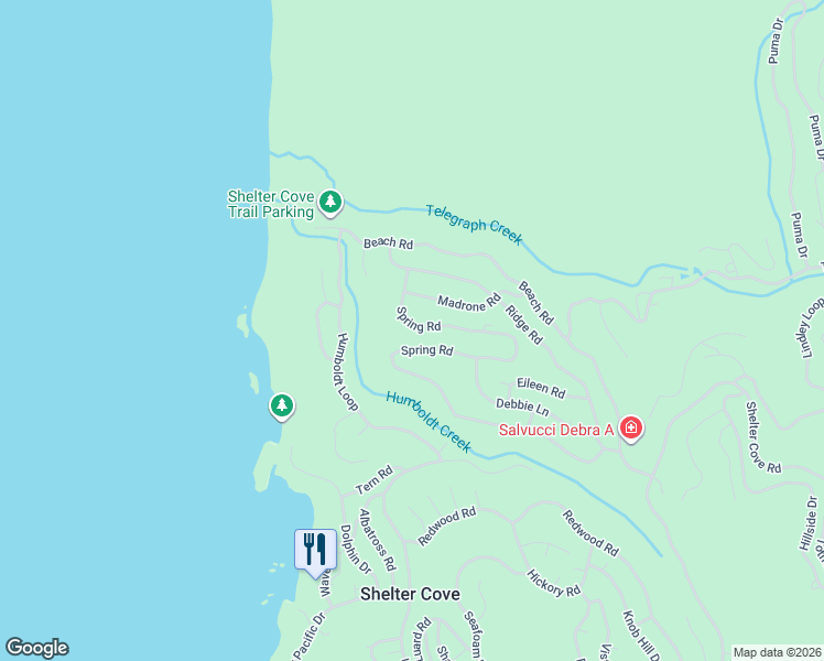 map of restaurants, bars, coffee shops, grocery stores, and more near 991 Spring Road in Whitethorn