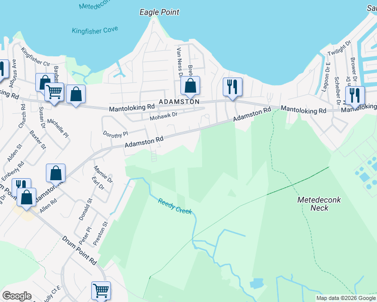 map of restaurants, bars, coffee shops, grocery stores, and more near 437 Adamston Road in Brick Township