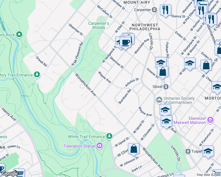 map of restaurants, bars, coffee shops, grocery stores, and more near 802 Westview Street in Philadelphia
