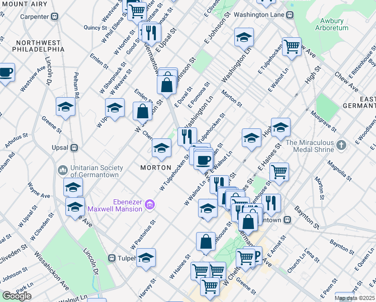 map of restaurants, bars, coffee shops, grocery stores, and more near 6201 Germantown Avenue in Philadelphia