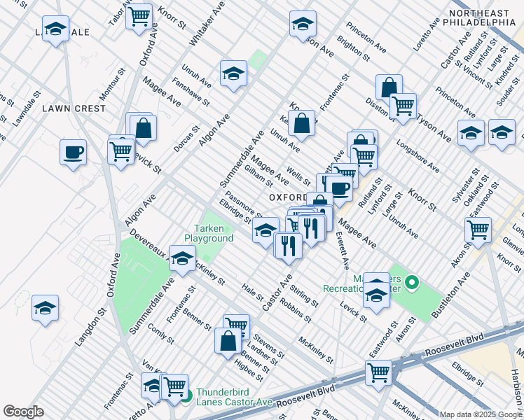 map of restaurants, bars, coffee shops, grocery stores, and more near 1305 Hellerman Street in Philadelphia