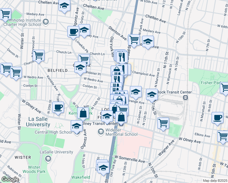 map of restaurants, bars, coffee shops, grocery stores, and more near 1441 Conlyn Street in Philadelphia