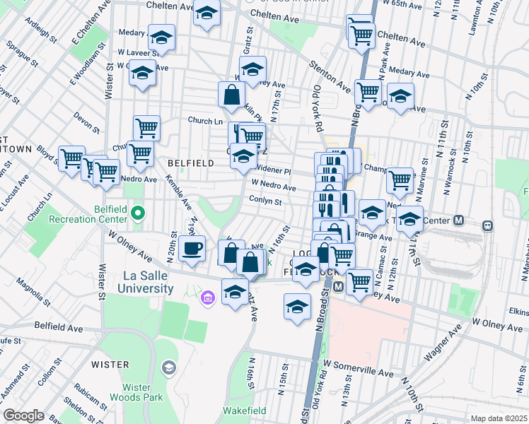 map of restaurants, bars, coffee shops, grocery stores, and more near 1648 Conlyn Street in Philadelphia