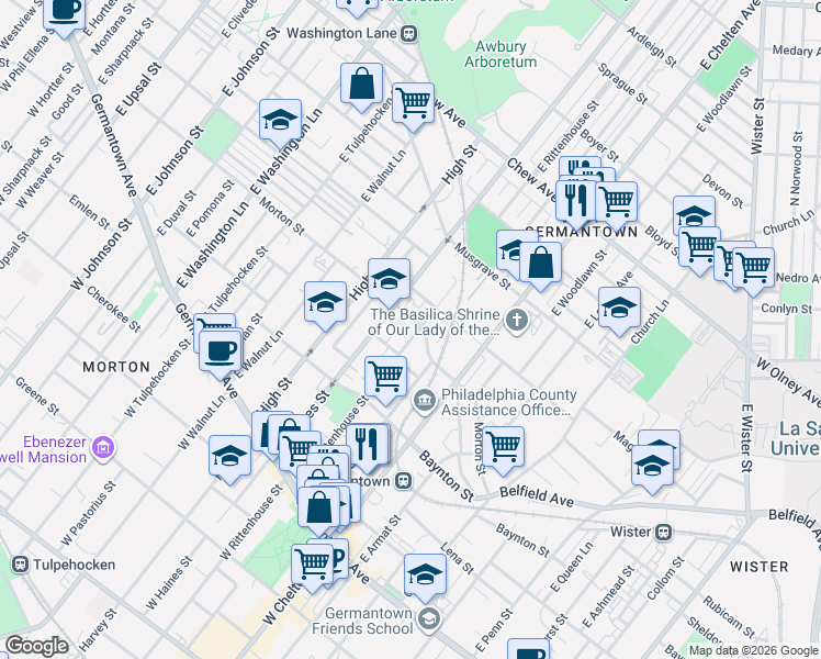 map of restaurants, bars, coffee shops, grocery stores, and more near 463 East Rittenhouse Street in Philadelphia