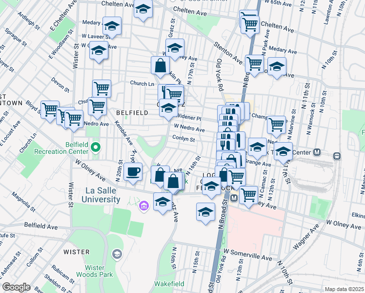map of restaurants, bars, coffee shops, grocery stores, and more near 1648 Conlyn Street in Philadelphia