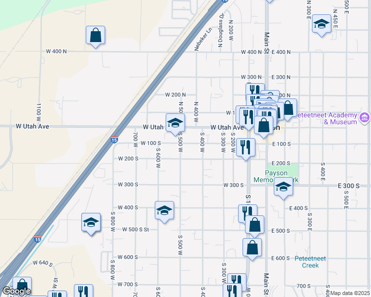 map of restaurants, bars, coffee shops, grocery stores, and more near 113 South 500 West in Payson
