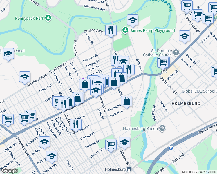 map of restaurants, bars, coffee shops, grocery stores, and more near 8034 Frankford Avenue in Philadelphia
