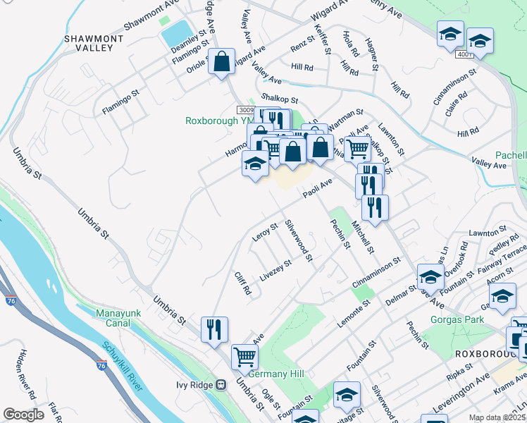 map of restaurants, bars, coffee shops, grocery stores, and more near 374 Paoli Avenue in Philadelphia