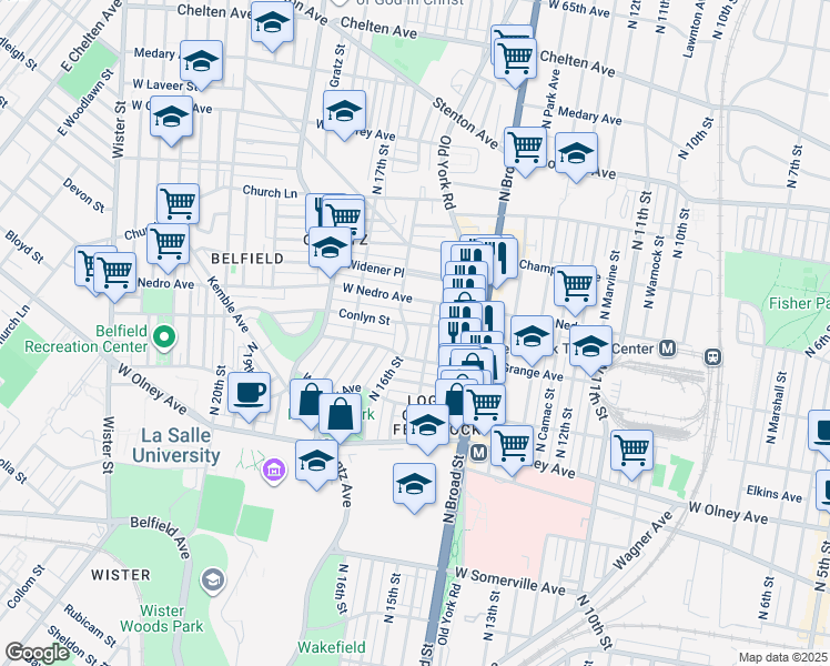 map of restaurants, bars, coffee shops, grocery stores, and more near 5833 North 16th Street in Philadelphia