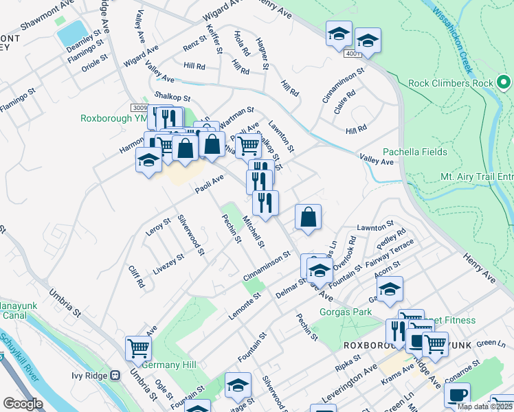 map of restaurants, bars, coffee shops, grocery stores, and more near 468 Parker Avenue in Philadelphia