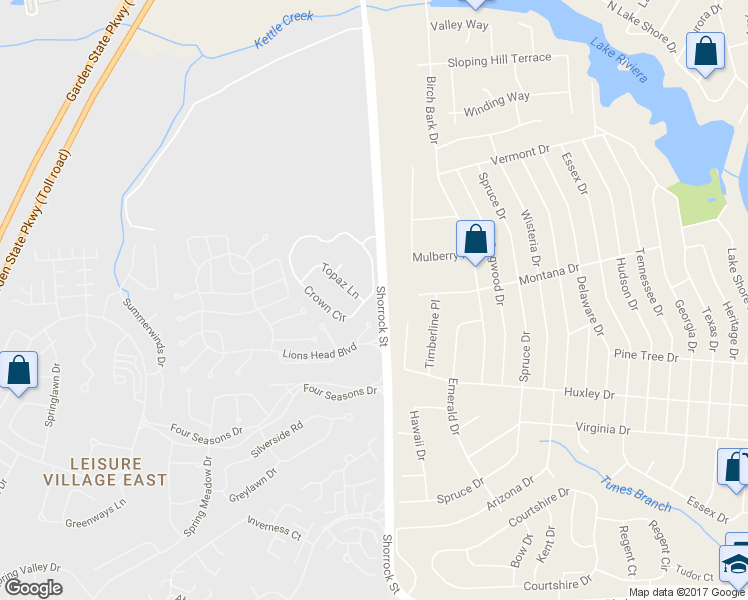 map of restaurants, bars, coffee shops, grocery stores, and more near 33 Crown Circle in Lakewood Township