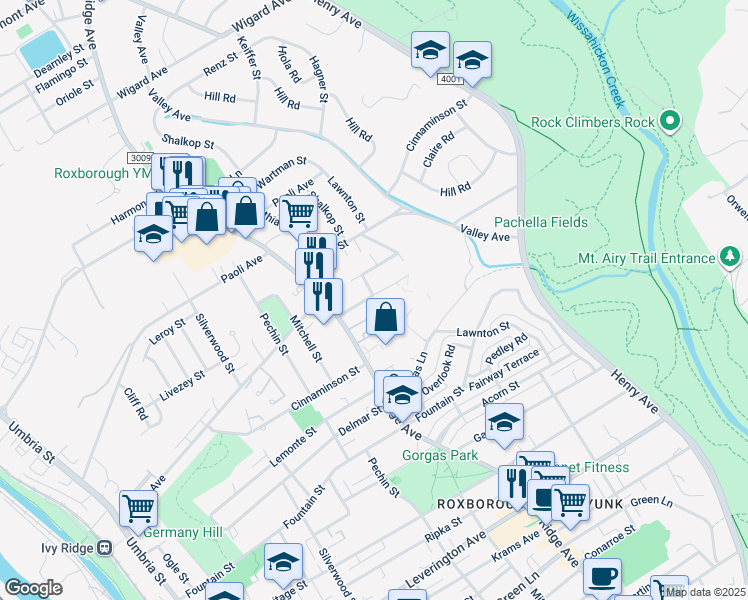 map of restaurants, bars, coffee shops, grocery stores, and more near 545 Fairthorne Avenue in Philadelphia