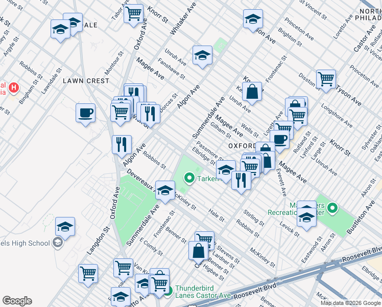 map of restaurants, bars, coffee shops, grocery stores, and more near in Philadelphia