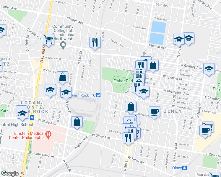 map of restaurants, bars, coffee shops, grocery stores, and more near 5914 North 7th Street in Philadelphia