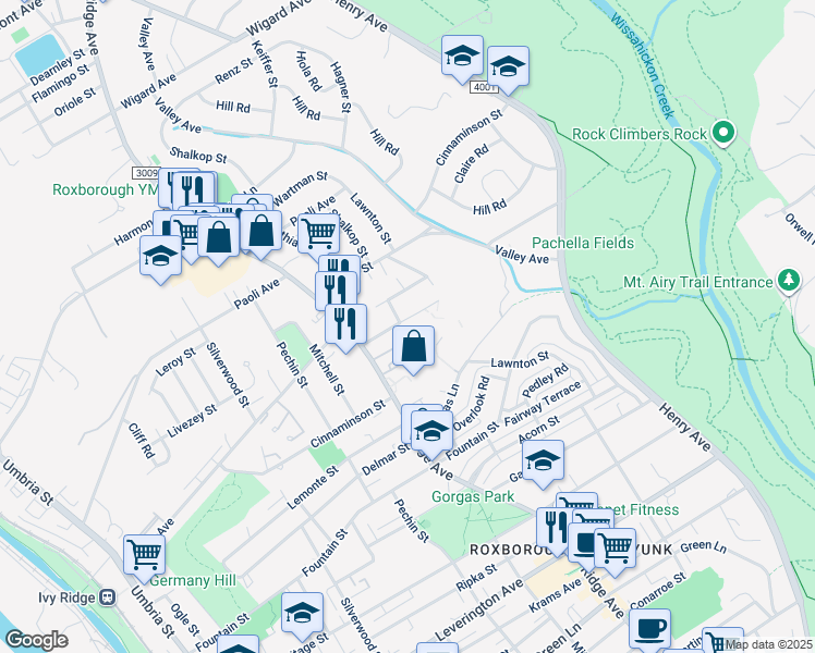 map of restaurants, bars, coffee shops, grocery stores, and more near 545 Fairthorne Avenue in Philadelphia