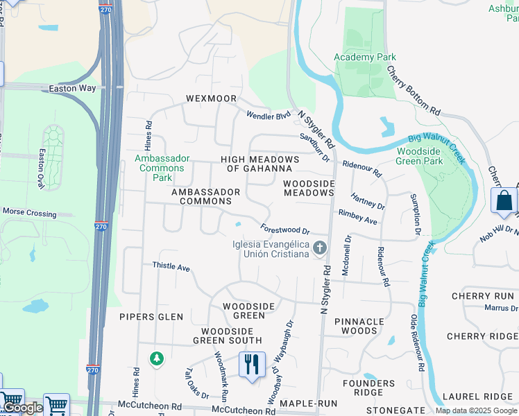map of restaurants, bars, coffee shops, grocery stores, and more near 887 Windbourne Street in Gahanna