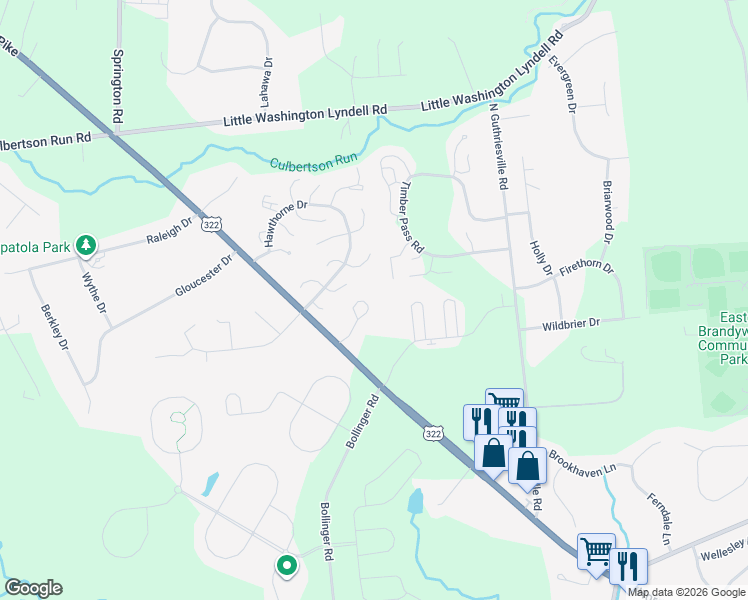 map of restaurants, bars, coffee shops, grocery stores, and more near 403 Pinebrooke Circle in Downingtown