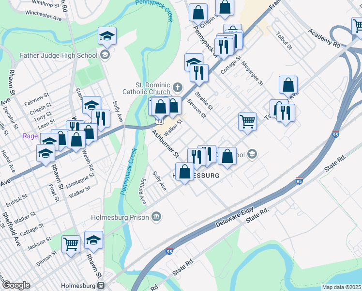 map of restaurants, bars, coffee shops, grocery stores, and more near 4420 Millett Street in Philadelphia