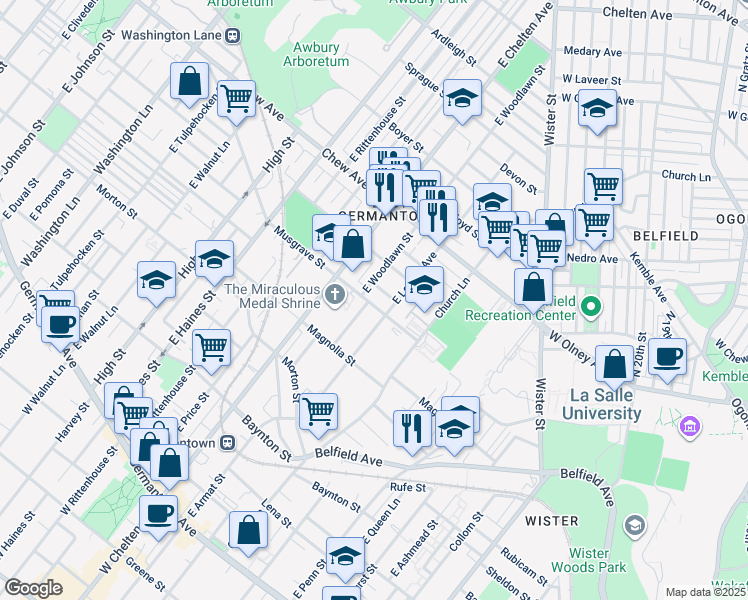 map of restaurants, bars, coffee shops, grocery stores, and more near 5625 Musgrave Street in Philadelphia