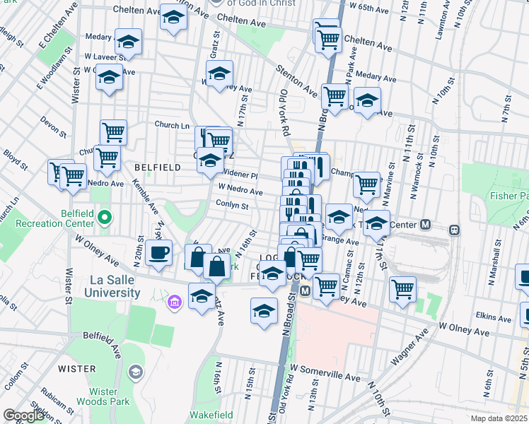 map of restaurants, bars, coffee shops, grocery stores, and more near 5837 North 16th Street in Philadelphia